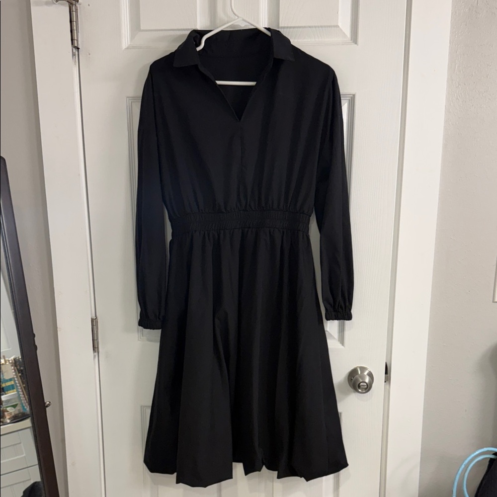Source Unknown Hand Sewn Black Long Sleeve Dress